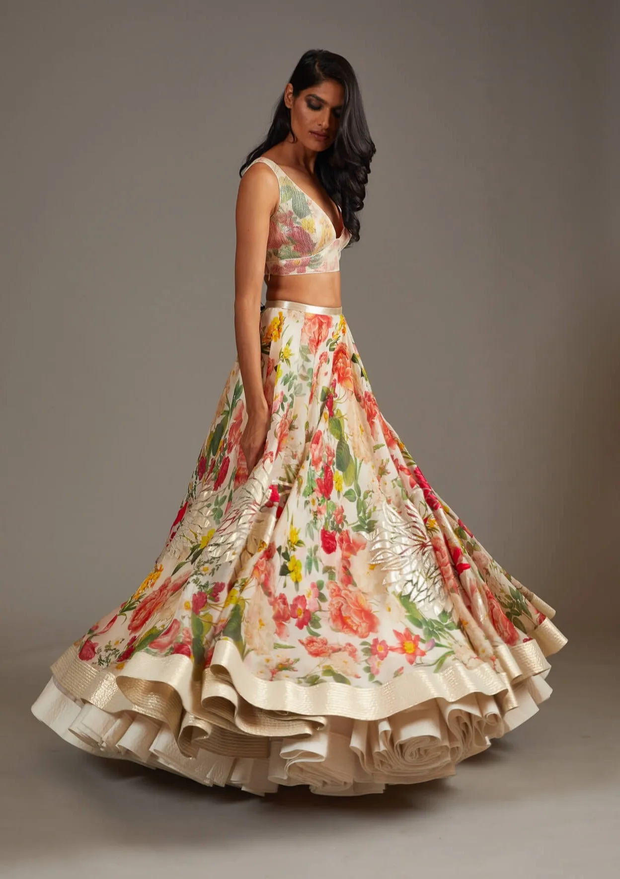 Ivory digital printed lehenga set
