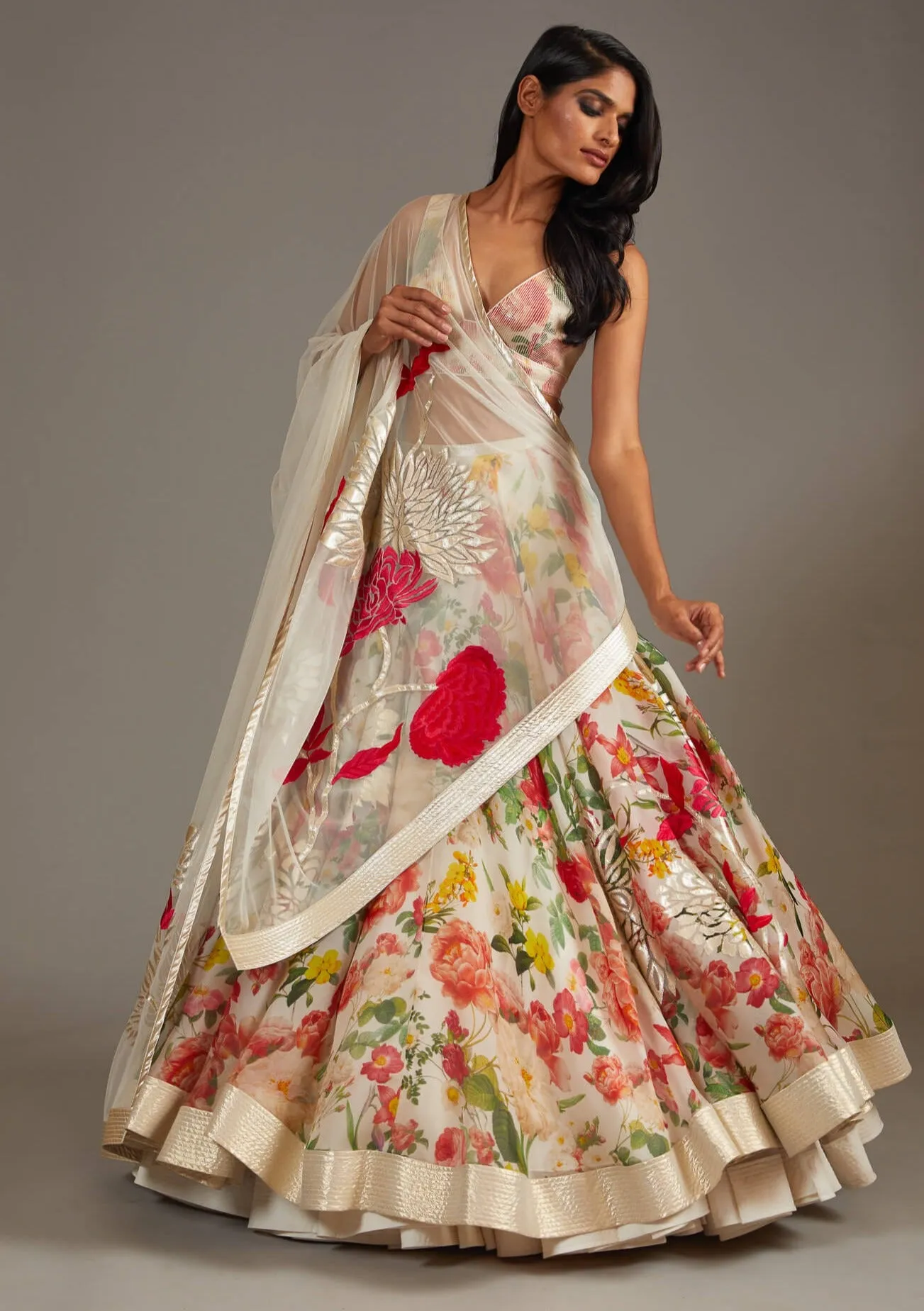 Ivory digital printed lehenga set