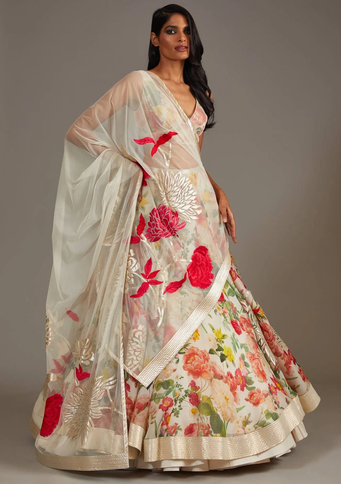 Ivory digital printed lehenga set