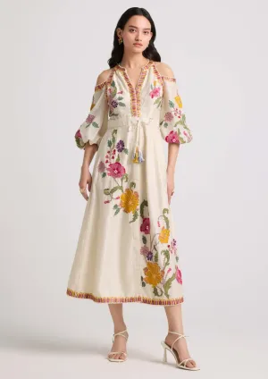 Ivory floral cold shoulder midi dress