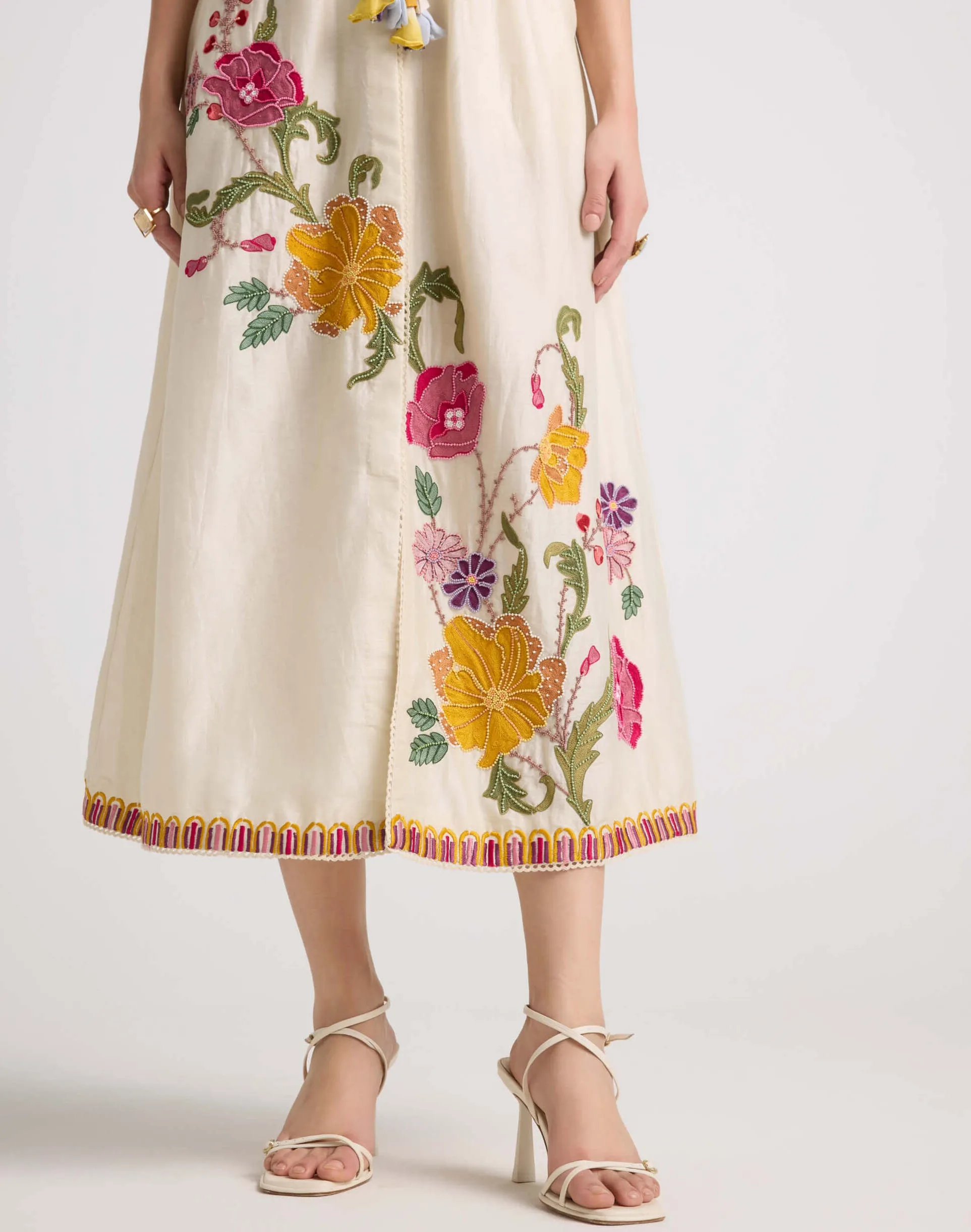 Ivory floral cold shoulder midi dress