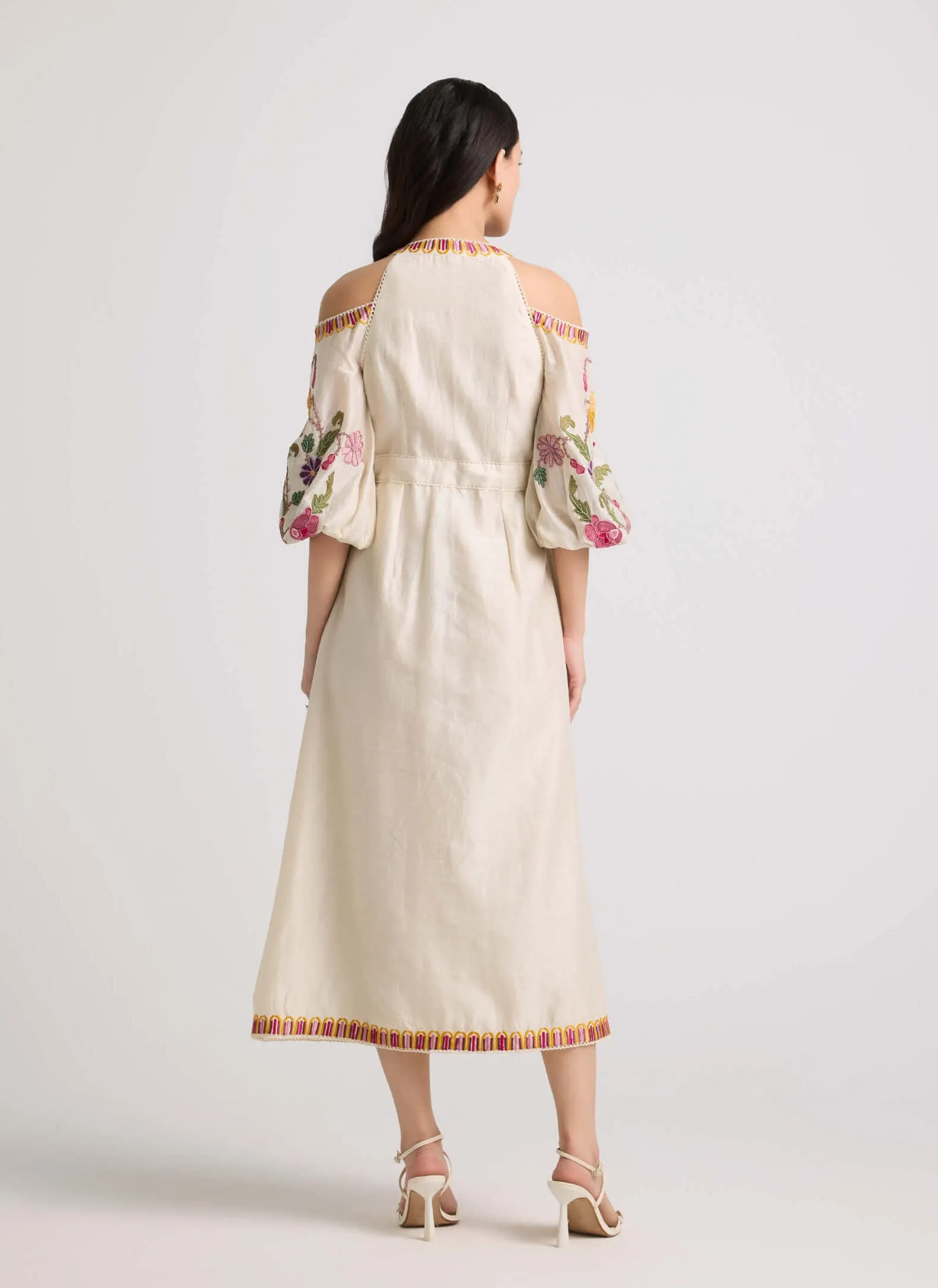Ivory floral cold shoulder midi dress