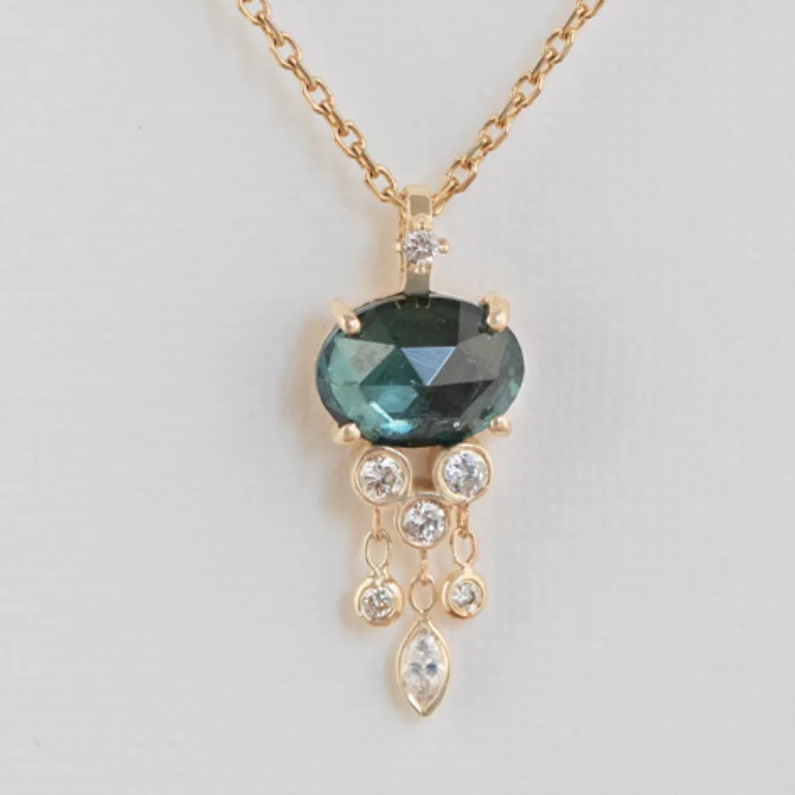 Jellyfish Tourmaline & Dangling Diamonds Necklace