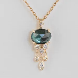 Jellyfish Tourmaline & Dangling Diamonds Necklace