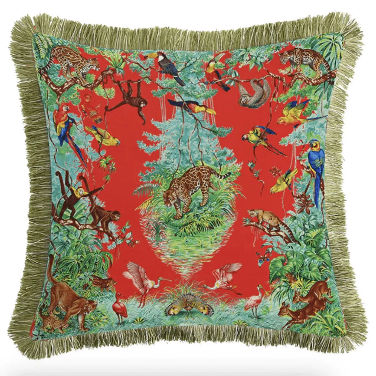 Jungle Animals Tiger Throw Pillow Cover with Fringes