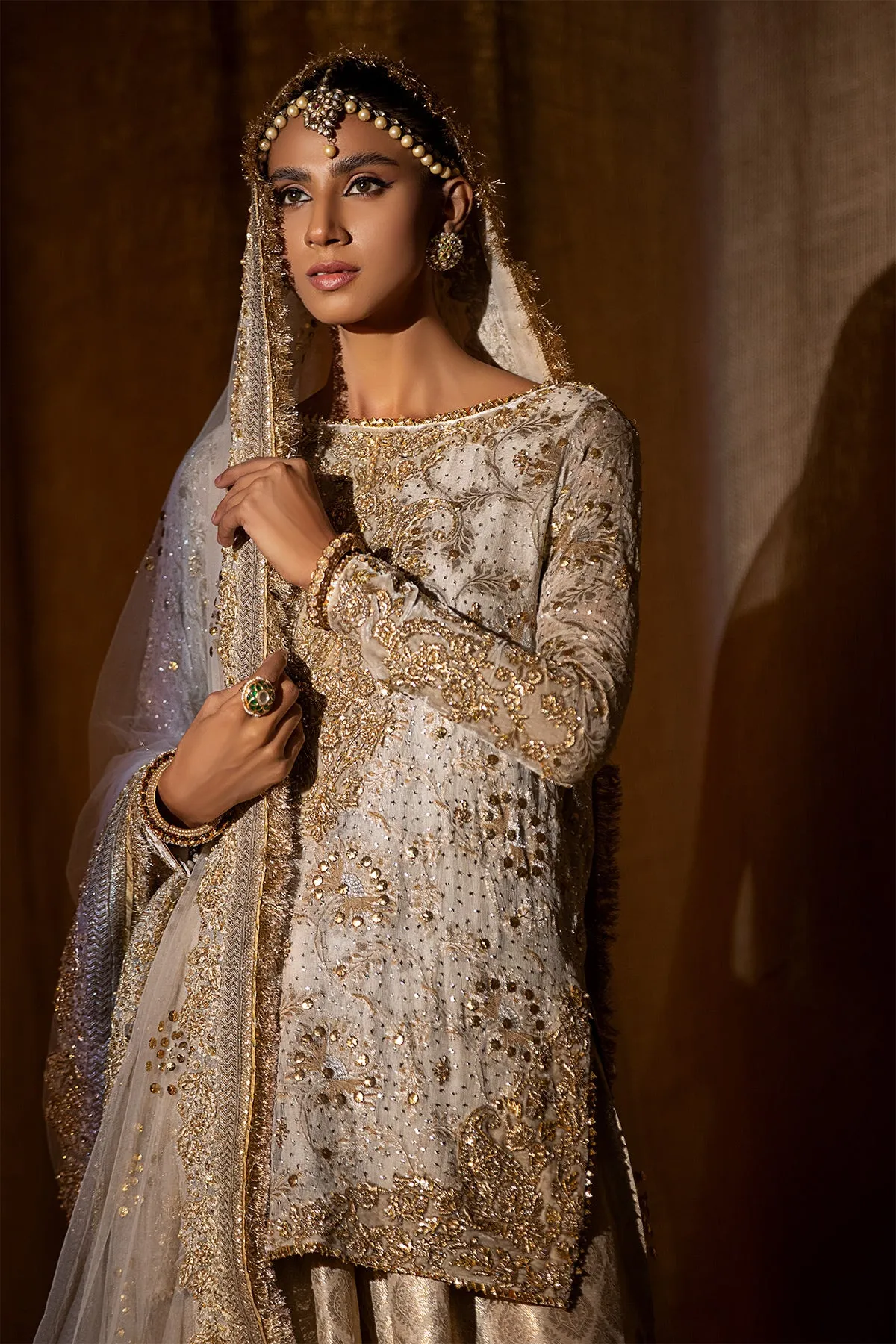 Kameez Sharara Dupatta White Pakistani Bridal Dress