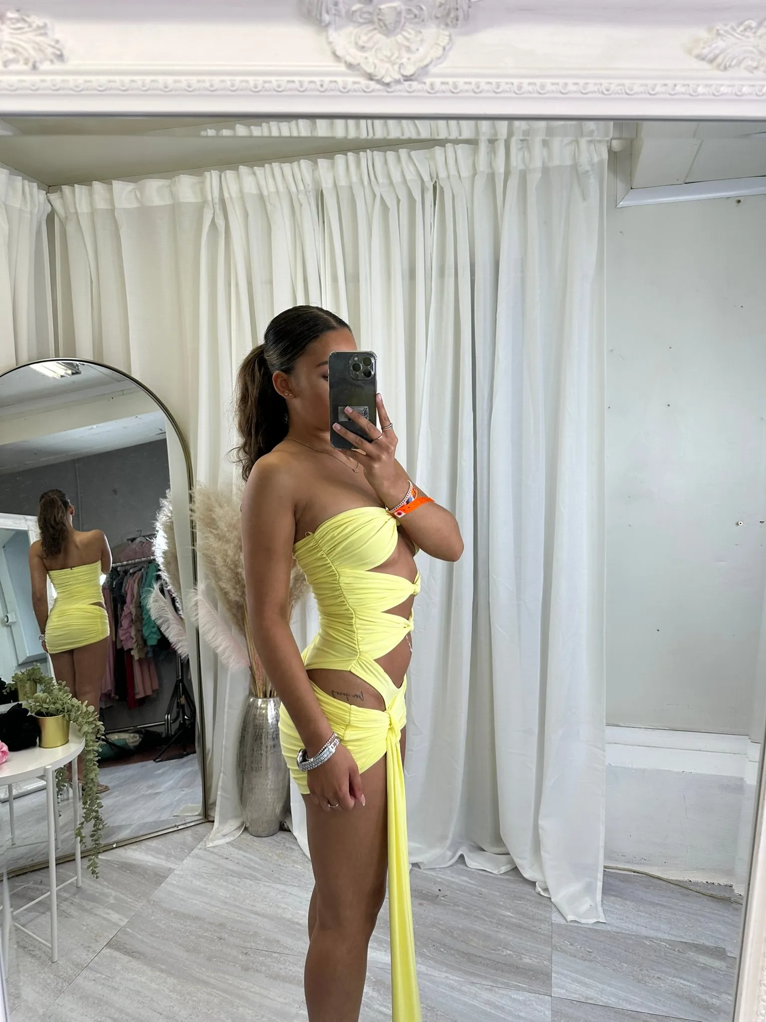 knot tie cut out bodysuit and wrap skirt 5157