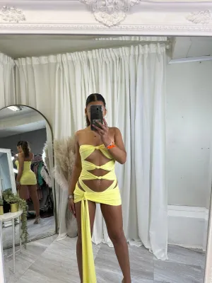 knot tie cut out bodysuit and wrap skirt 5157