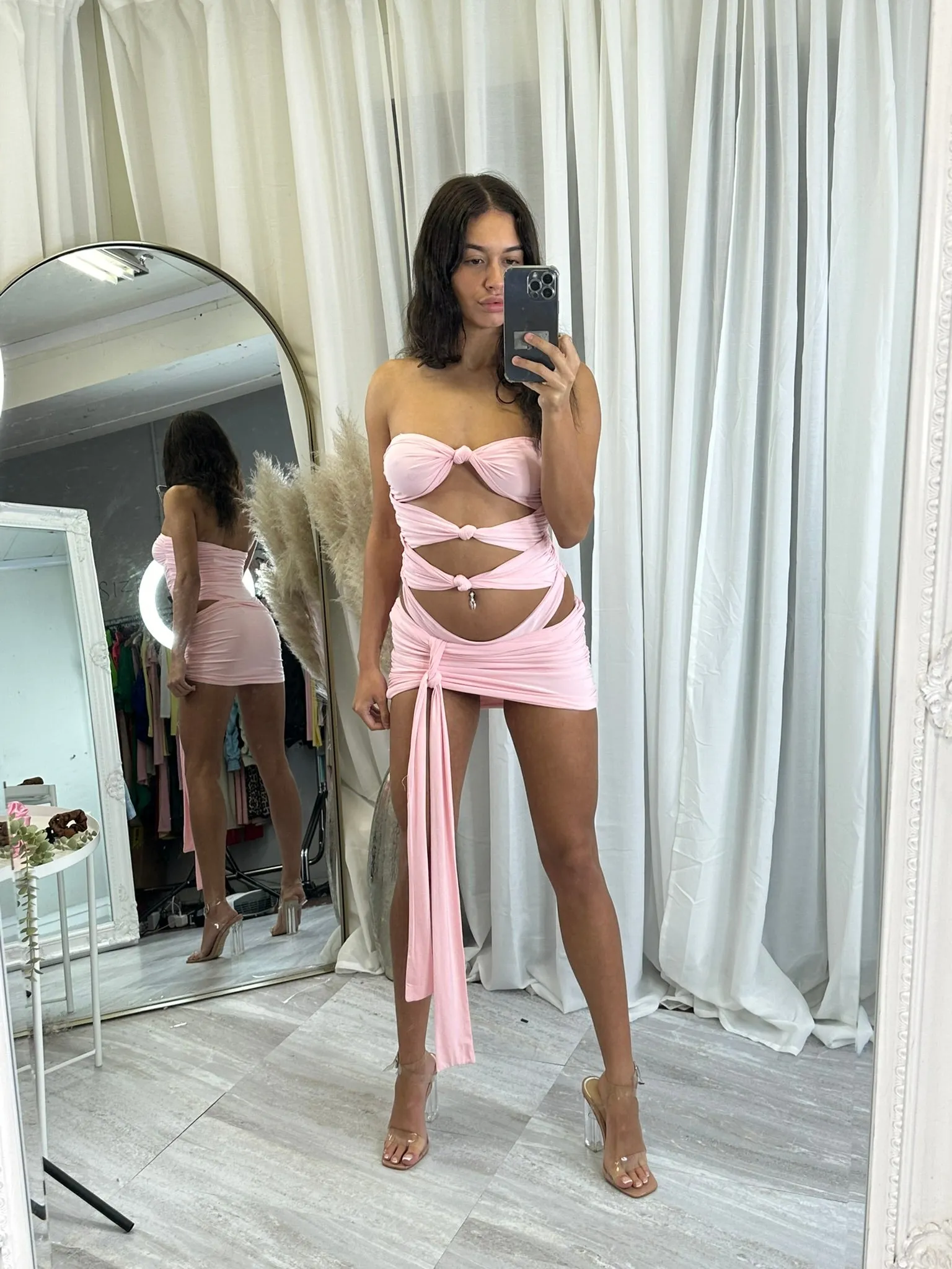 knot tie cut out bodysuit and wrap skirt 5157