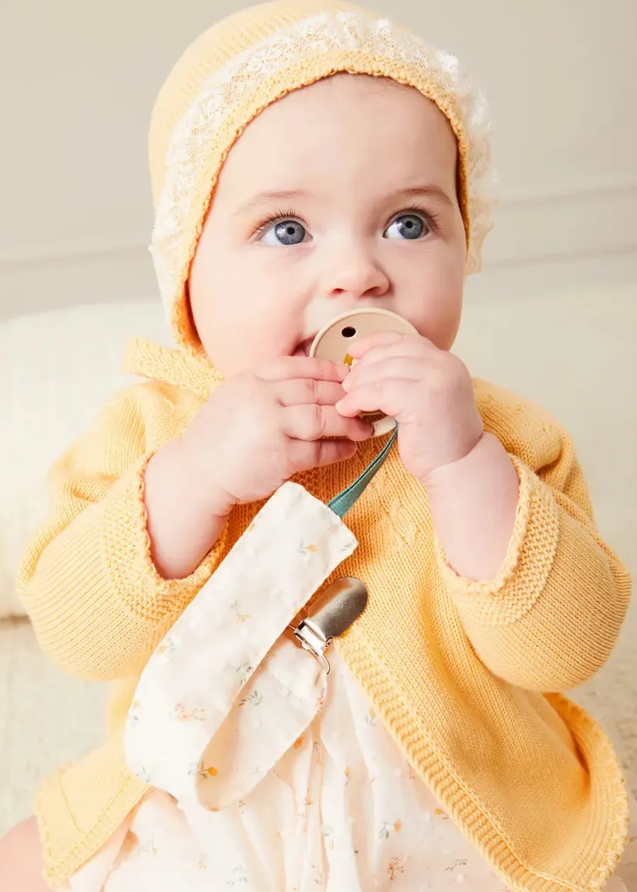 Lace Detail Knitted Bonnet in Tangerine (1-12mths)