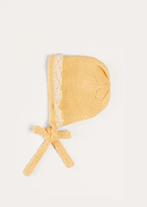 Lace Detail Knitted Bonnet in Tangerine (1-12mths)