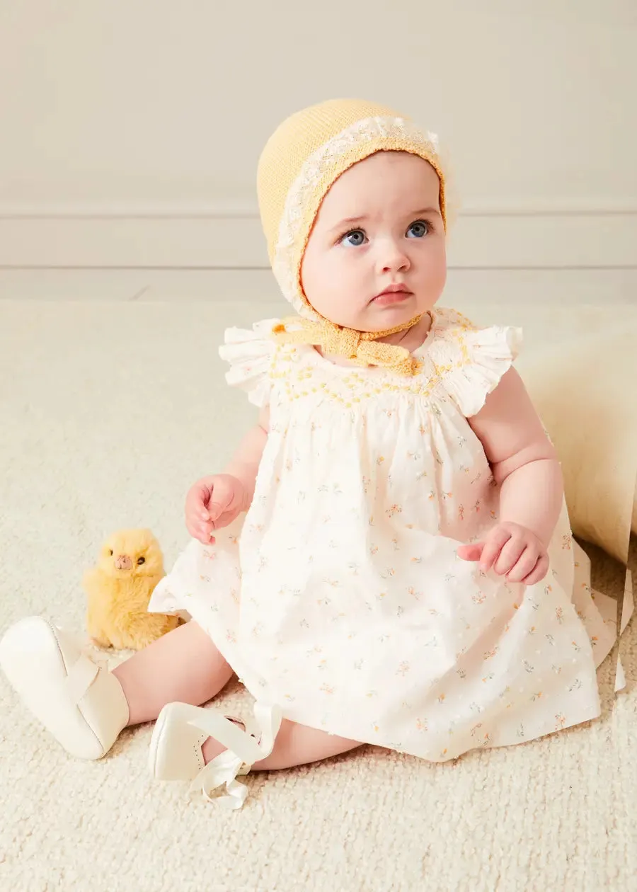Lace Detail Knitted Bonnet in Tangerine (1-12mths)