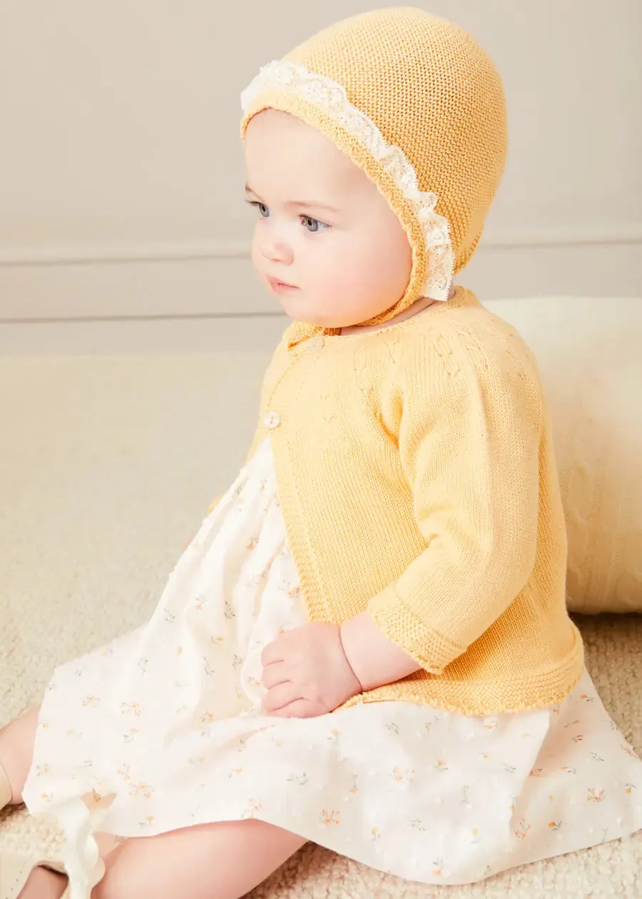 Lace Detail Knitted Bonnet in Tangerine (1-12mths)