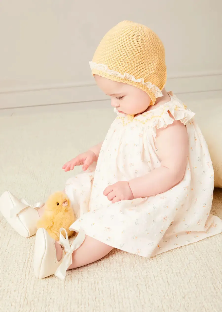 Lace Detail Knitted Bonnet in Tangerine (1-12mths)