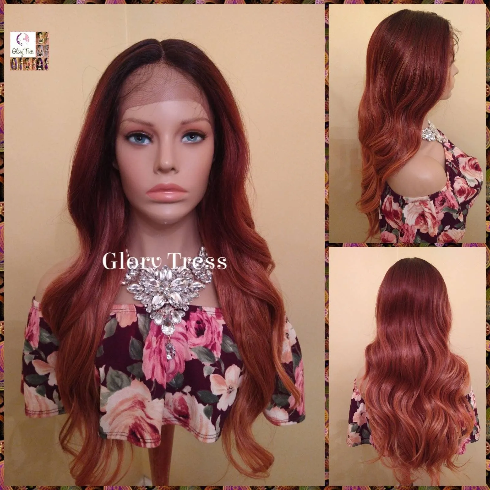 Lace Front Wig, Wavy Lace Front Wig, Ombre Auburn Wig, Red Wig, Dark Rooted Wig, On Sale // FAITHFUL
