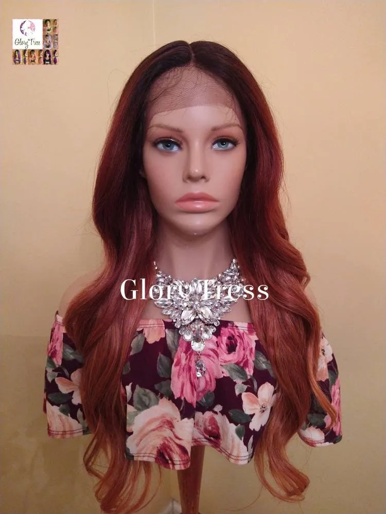 Lace Front Wig, Wavy Lace Front Wig, Ombre Auburn Wig, Red Wig, Dark Rooted Wig, On Sale // FAITHFUL