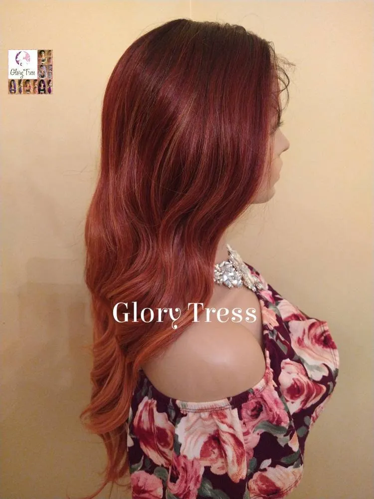 Lace Front Wig, Wavy Lace Front Wig, Ombre Auburn Wig, Red Wig, Dark Rooted Wig, On Sale // FAITHFUL