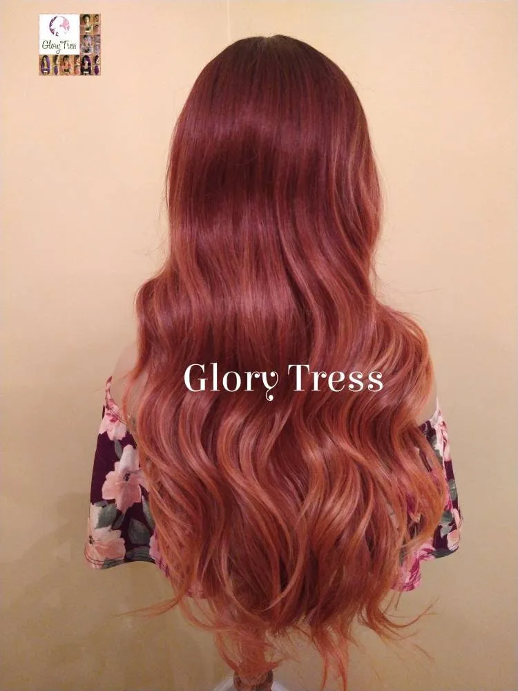 Lace Front Wig, Wavy Lace Front Wig, Ombre Auburn Wig, Red Wig, Dark Rooted Wig, On Sale // FAITHFUL