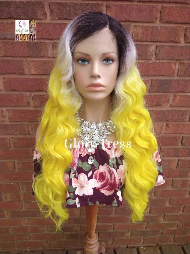 Lace Front Wig, Wavy Lace Front Wig, Wigs, Ombre Wig, Wig, Ombre Yellow Wig, Glory Tress, Cosplay Wig, Heat Safe, Ready To Ship // SUNSHINE