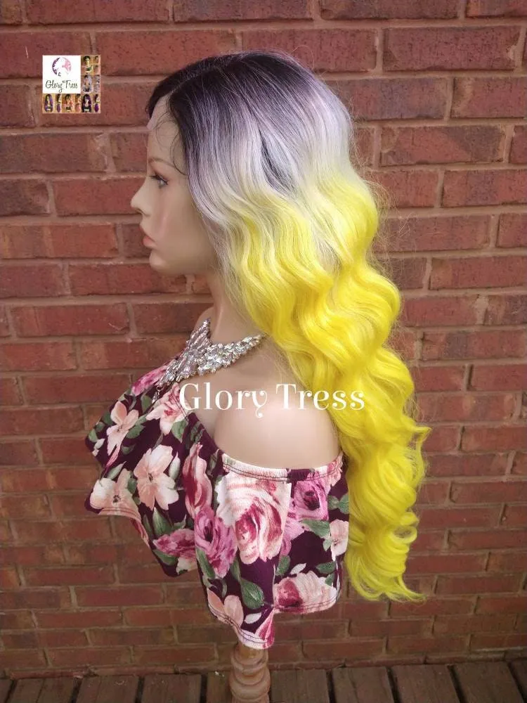 Lace Front Wig, Wavy Lace Front Wig, Wigs, Ombre Wig, Wig, Ombre Yellow Wig, Glory Tress, Cosplay Wig, Heat Safe, Ready To Ship // SUNSHINE