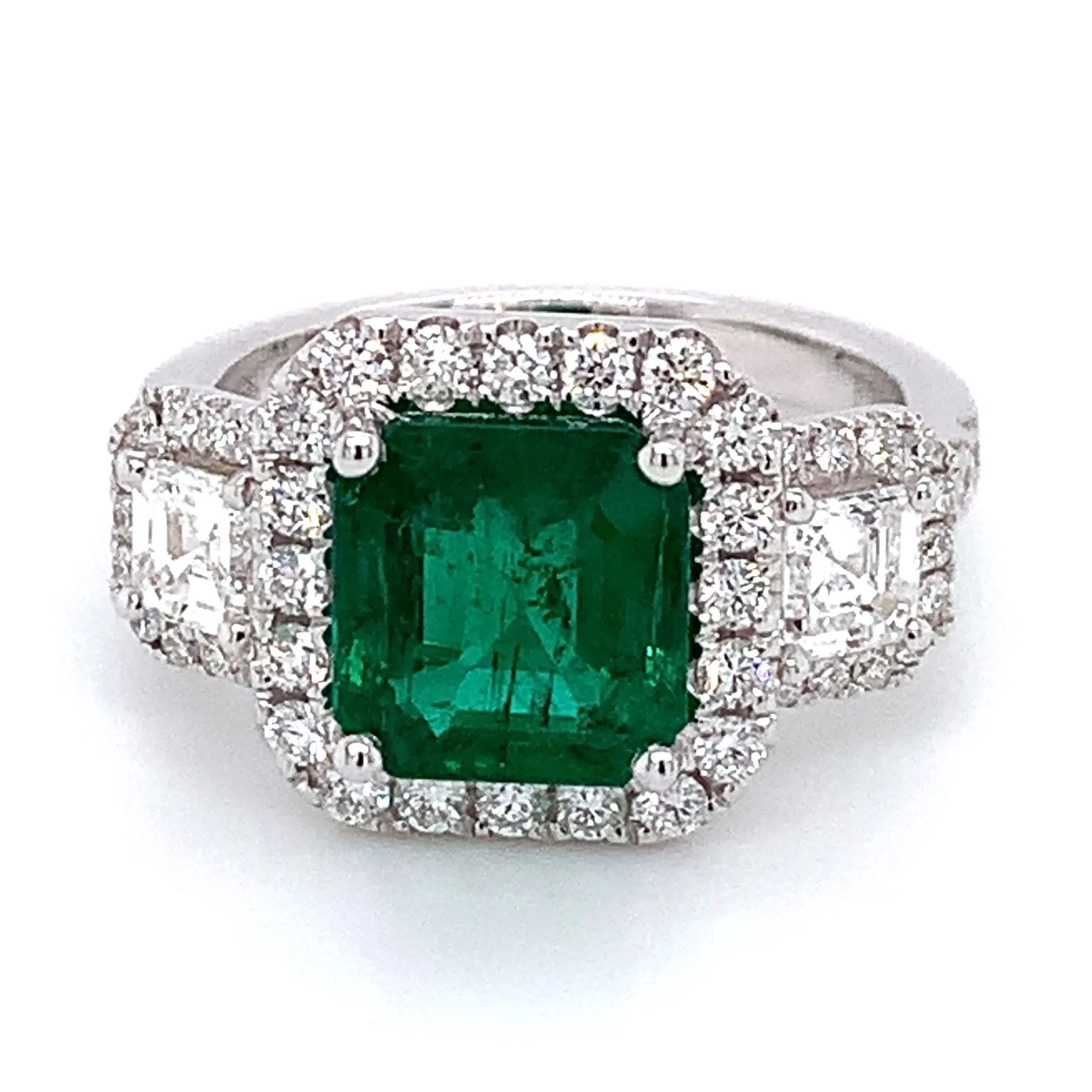 Ladies Statement 2.32ct Emerald with Asscher Side Diamonds Cocktail Ring