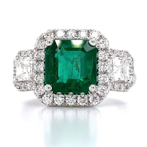 Ladies Statement 2.32ct Emerald with Asscher Side Diamonds Cocktail Ring