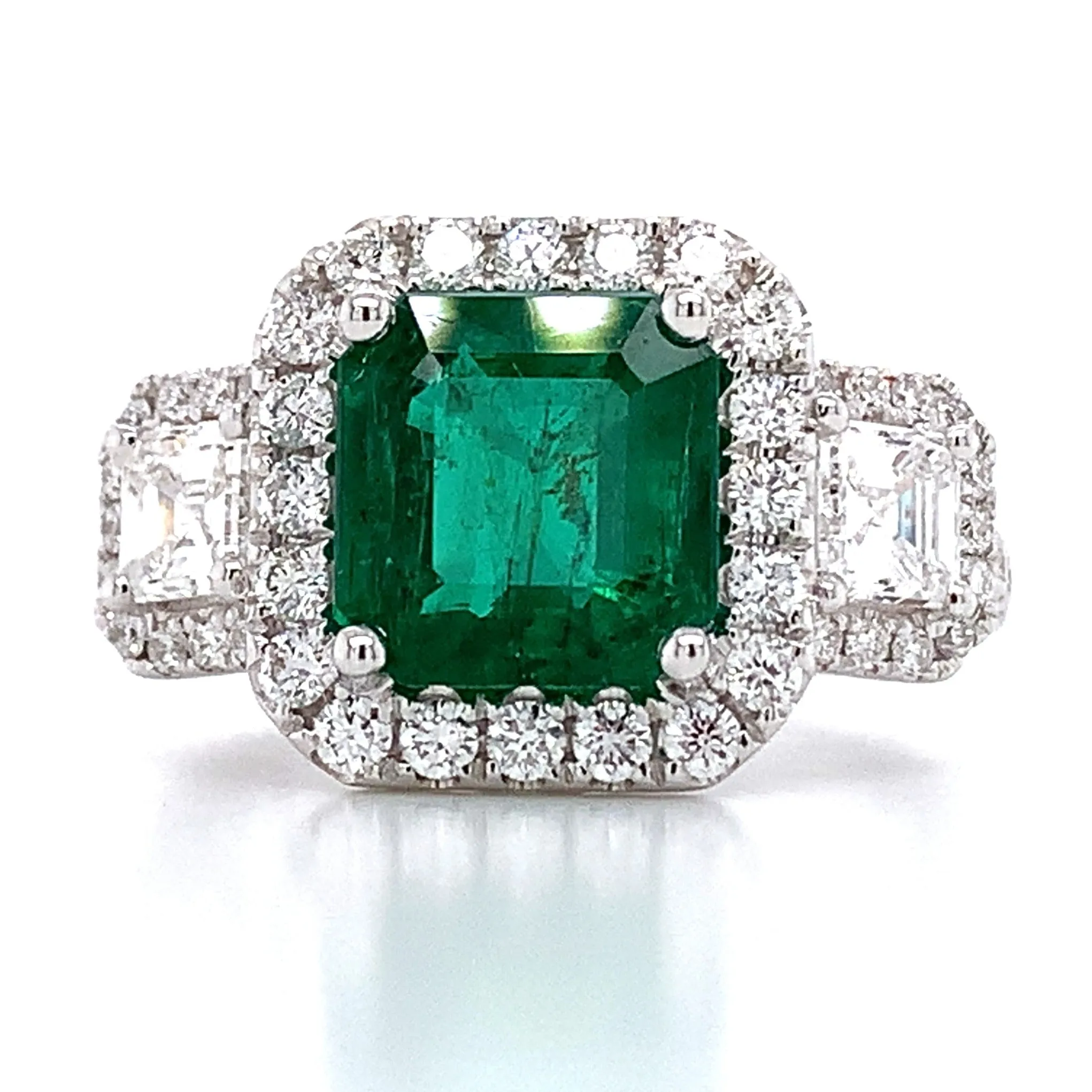 Ladies Statement 2.32ct Emerald with Asscher Side Diamonds Cocktail Ring