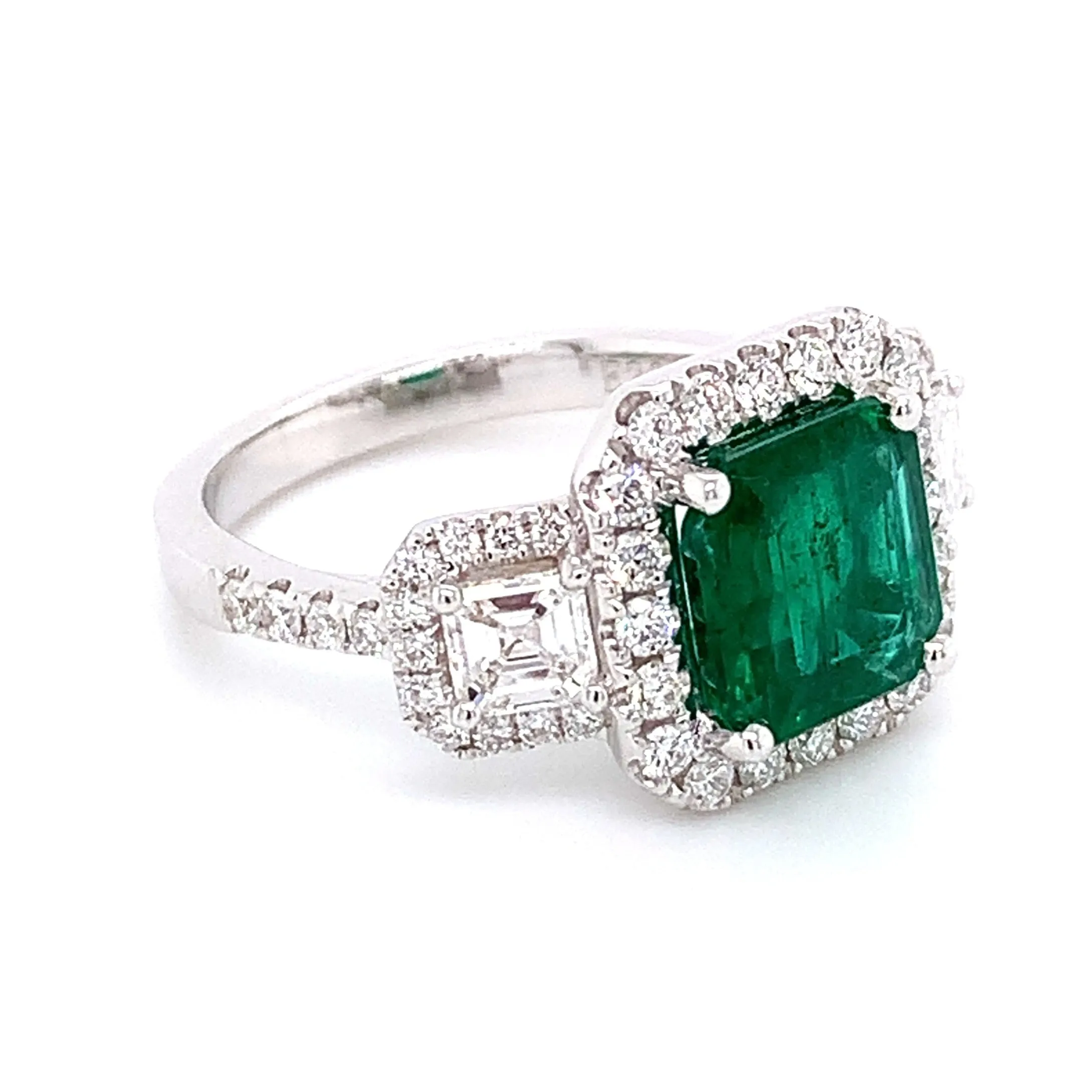 Ladies Statement 2.32ct Emerald with Asscher Side Diamonds Cocktail Ring