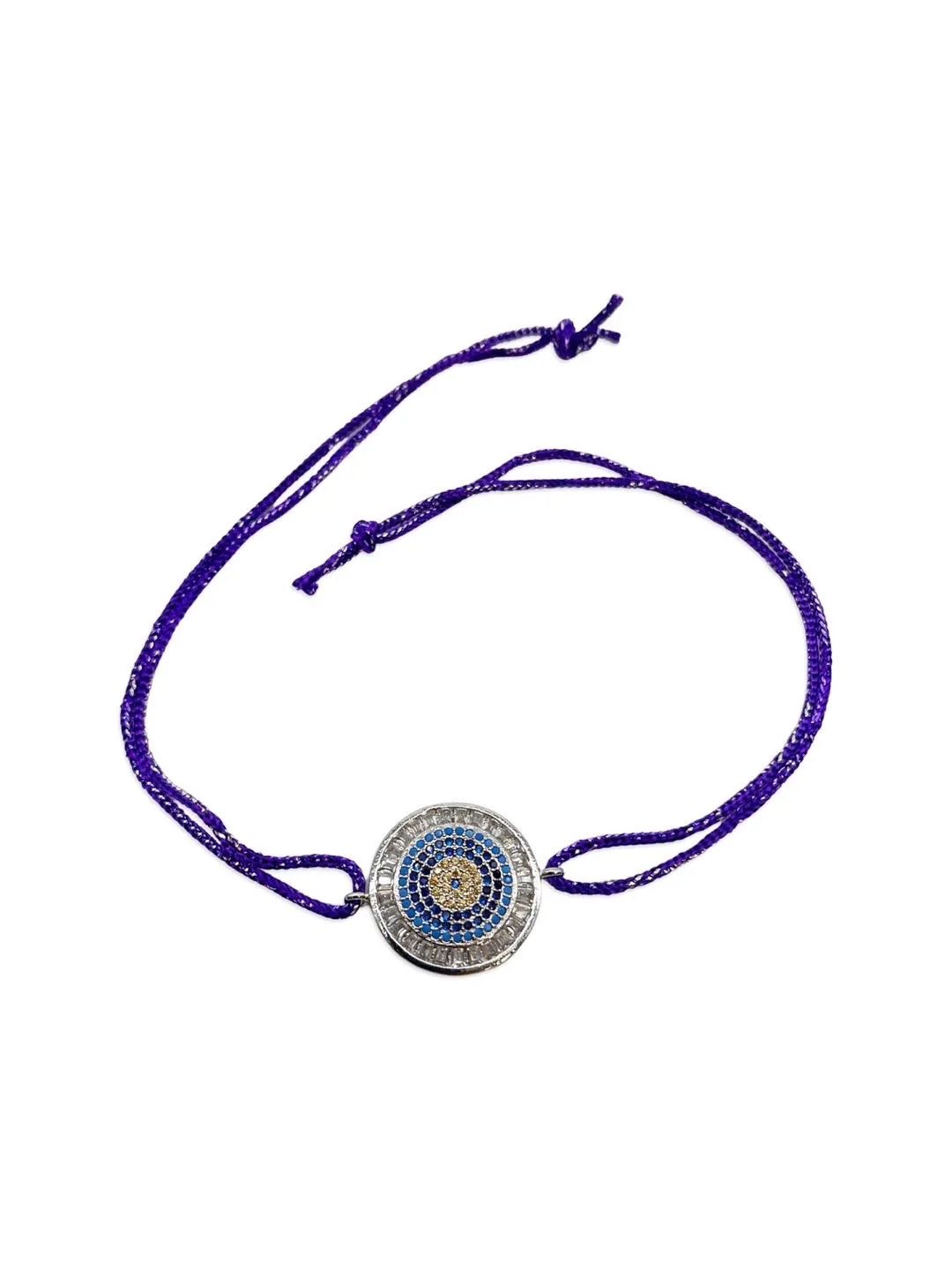 Latest American Diamond Round Evil Eye Rakhi With Purple Thread Rakhi For Rakshabandhan