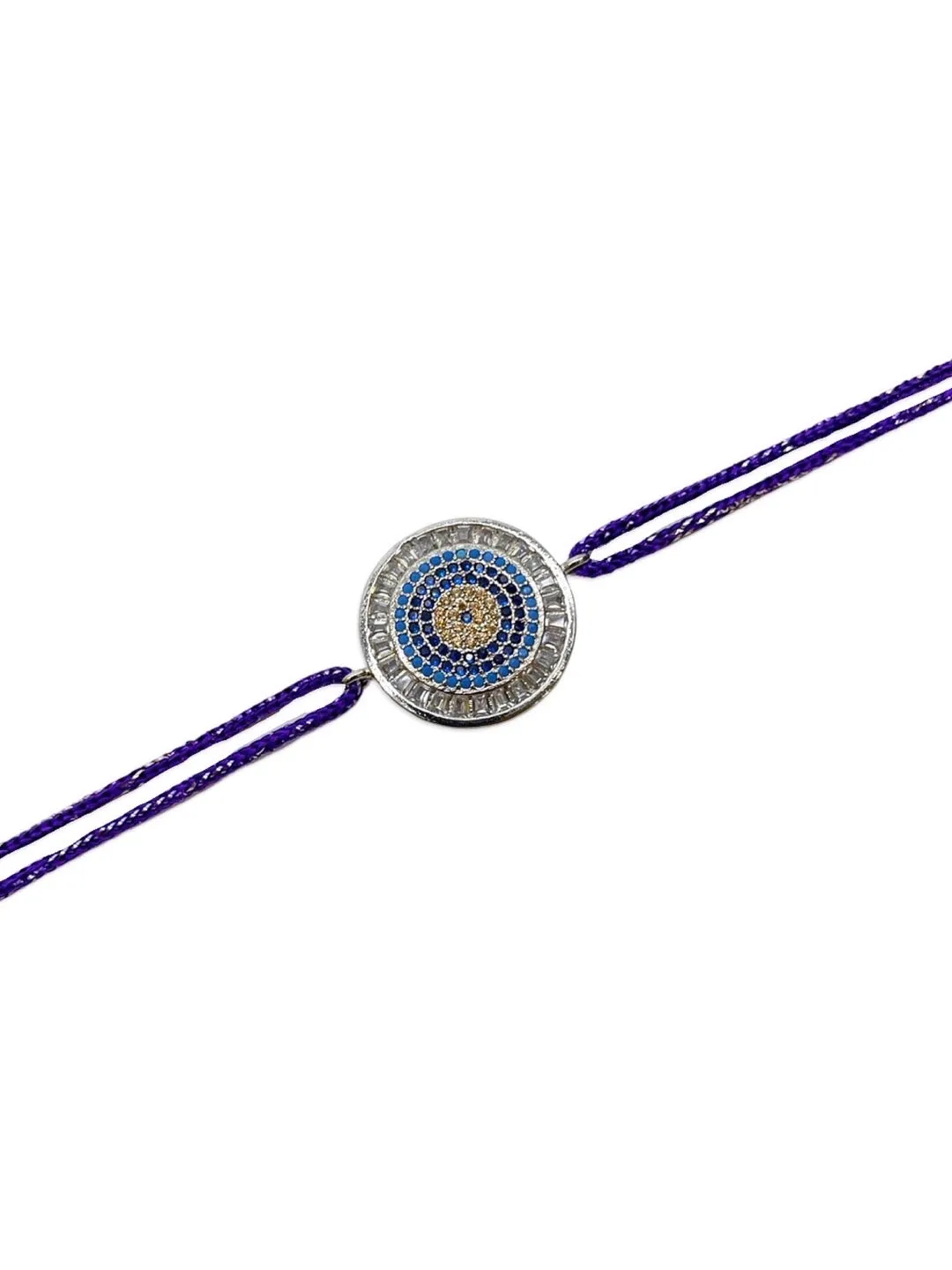 Latest American Diamond Round Evil Eye Rakhi With Purple Thread Rakhi For Rakshabandhan