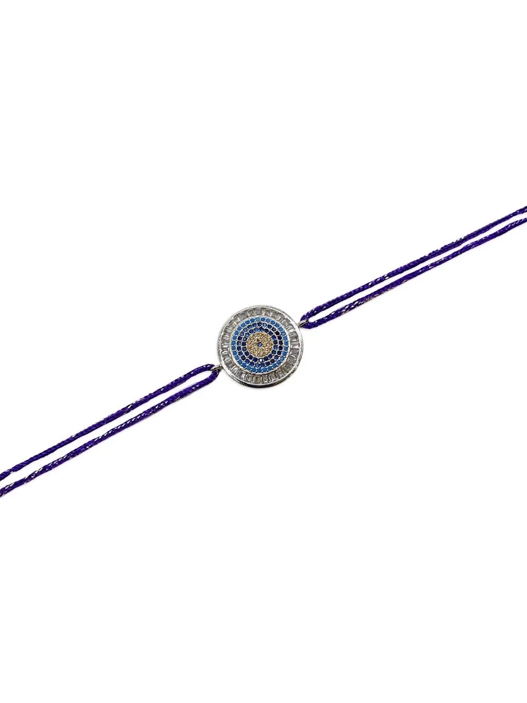 Latest American Diamond Round Evil Eye Rakhi With Purple Thread Rakhi For Rakshabandhan