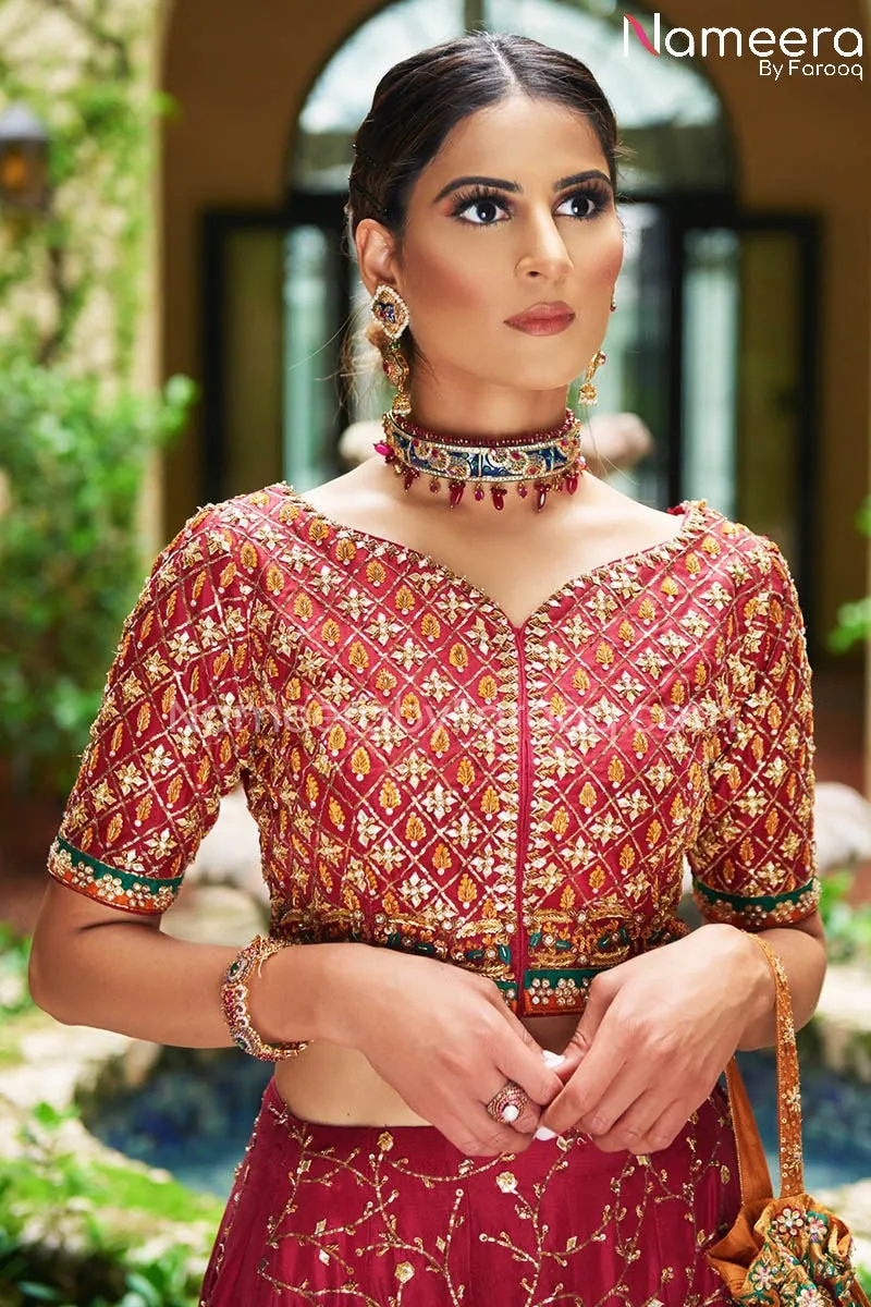 Latest Pakistani Bridal Raw Silk Lehenga Choli #BS568