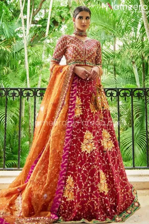 Latest Pakistani Bridal Raw Silk Lehenga Choli #BS568