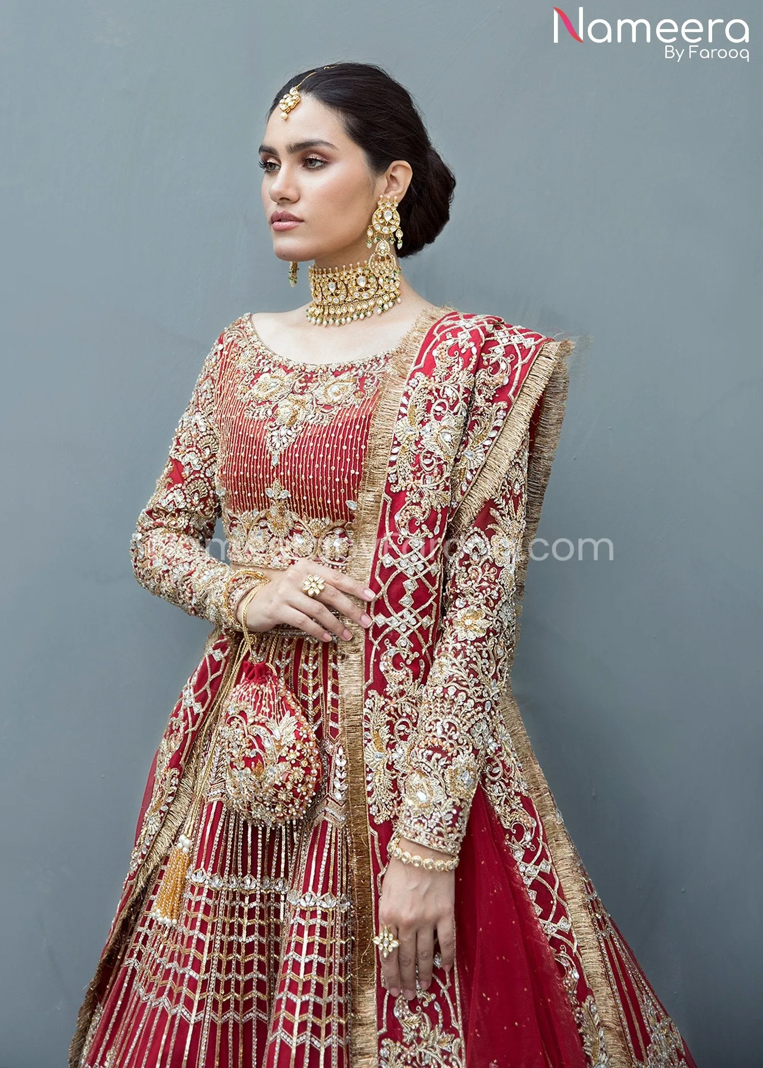 Latest Pakistani Red Bridal Lehenga with Choli #BS101