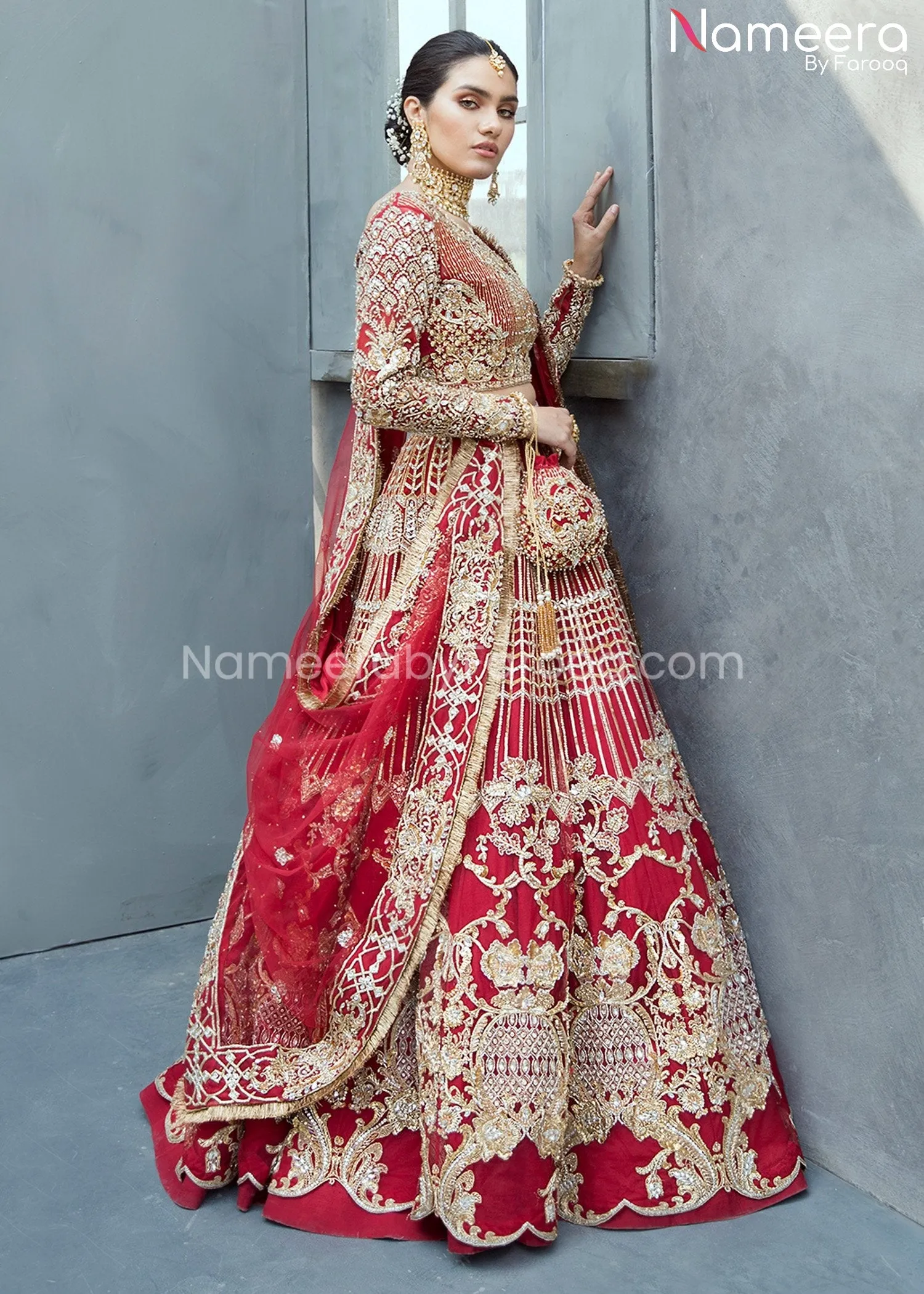 Latest Pakistani Red Bridal Lehenga with Choli #BS101