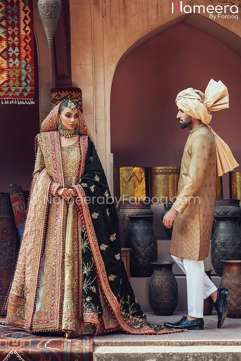 Latest Pishwas Style Bridal Frock with Lehenga #BS162