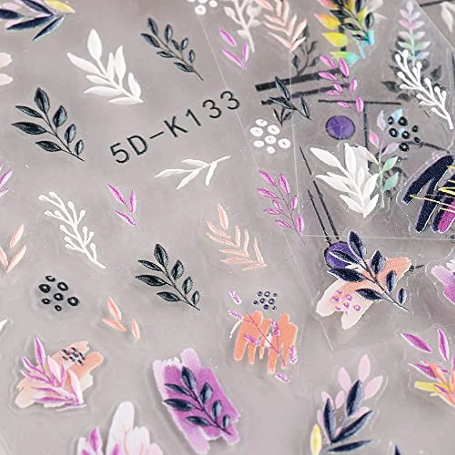 Leaves Nail Art Sticker 5D Exquisite Embossed Nail Art Supplies Self-Adhesive Nail Art Decoration White Black Purple Pink Foliages Leaves Geometry Lines Luxury Carving Design Acrylic Nail Art 4 Sheets