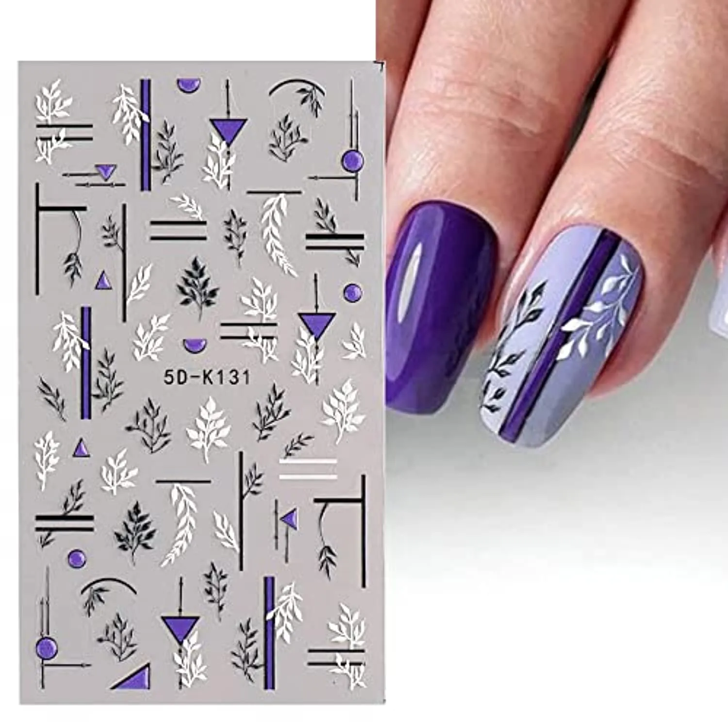 Leaves Nail Art Sticker 5D Exquisite Embossed Nail Art Supplies Self-Adhesive Nail Art Decoration White Black Purple Pink Foliages Leaves Geometry Lines Luxury Carving Design Acrylic Nail Art 4 Sheets