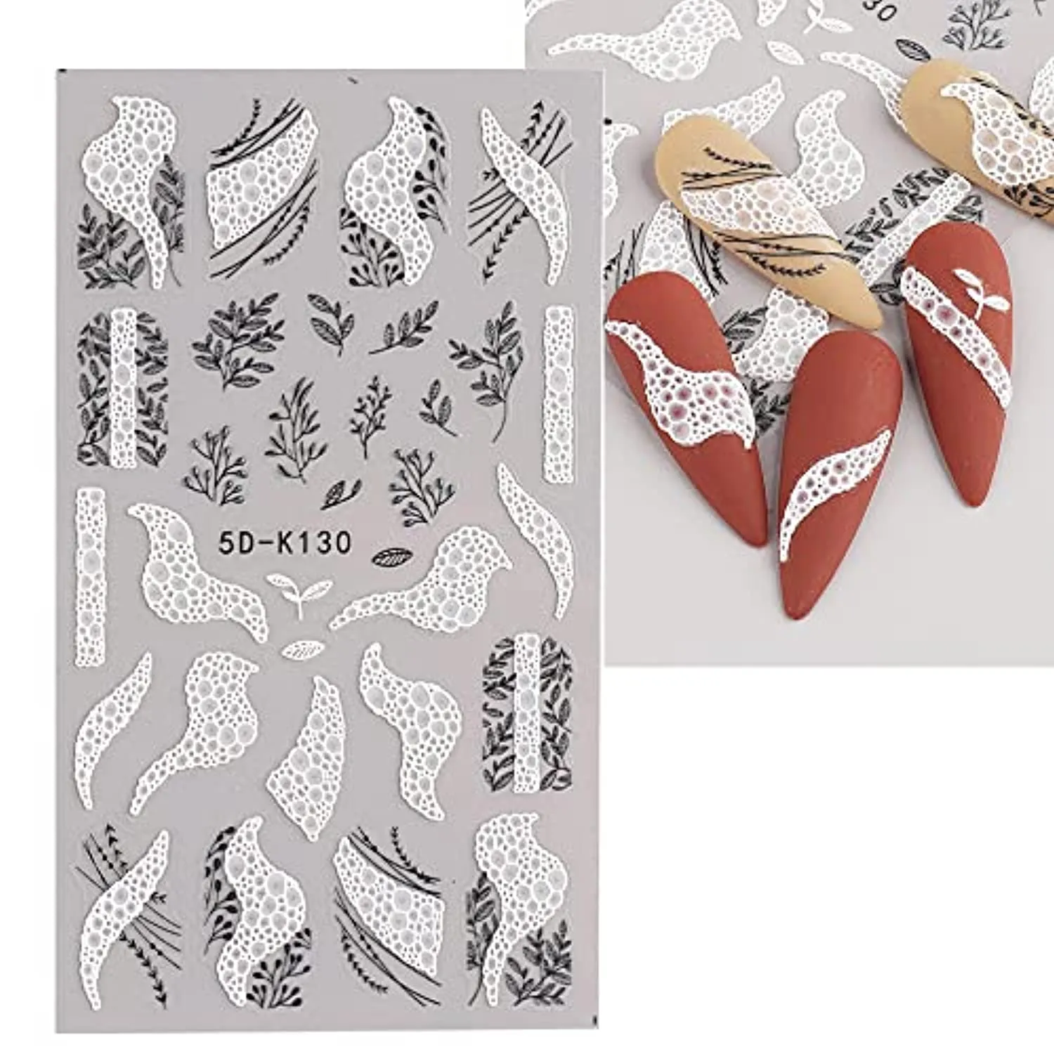 Leaves Nail Art Sticker 5D Exquisite Embossed Nail Art Supplies Self-Adhesive Nail Art Decoration White Black Purple Pink Foliages Leaves Geometry Lines Luxury Carving Design Acrylic Nail Art 4 Sheets
