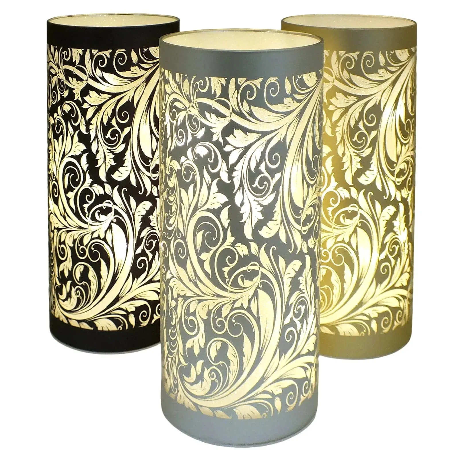 LED Christmas Lights Battery Powered Cordless Glass Table Lamps | Sparkling Leaves Design