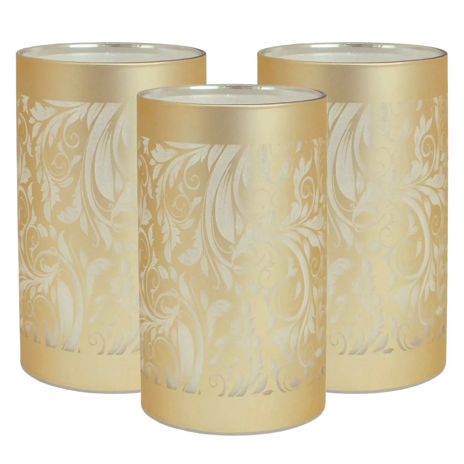 LED Glass Table Lamps Battery Operated Cordless Lights | Illuminated Sparkling Leaf Design | Blue, Gold or Silver