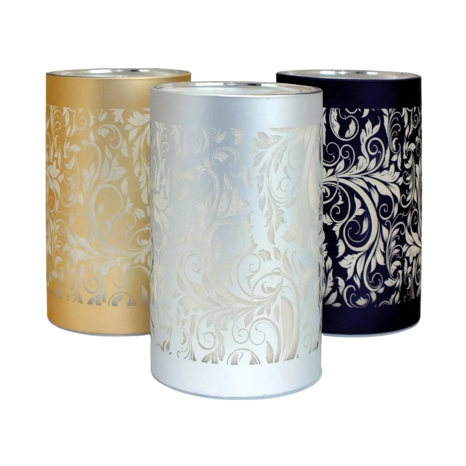 LED Glass Table Lamps Battery Operated Cordless Lights | Illuminated Sparkling Leaf Design | Blue, Gold or Silver