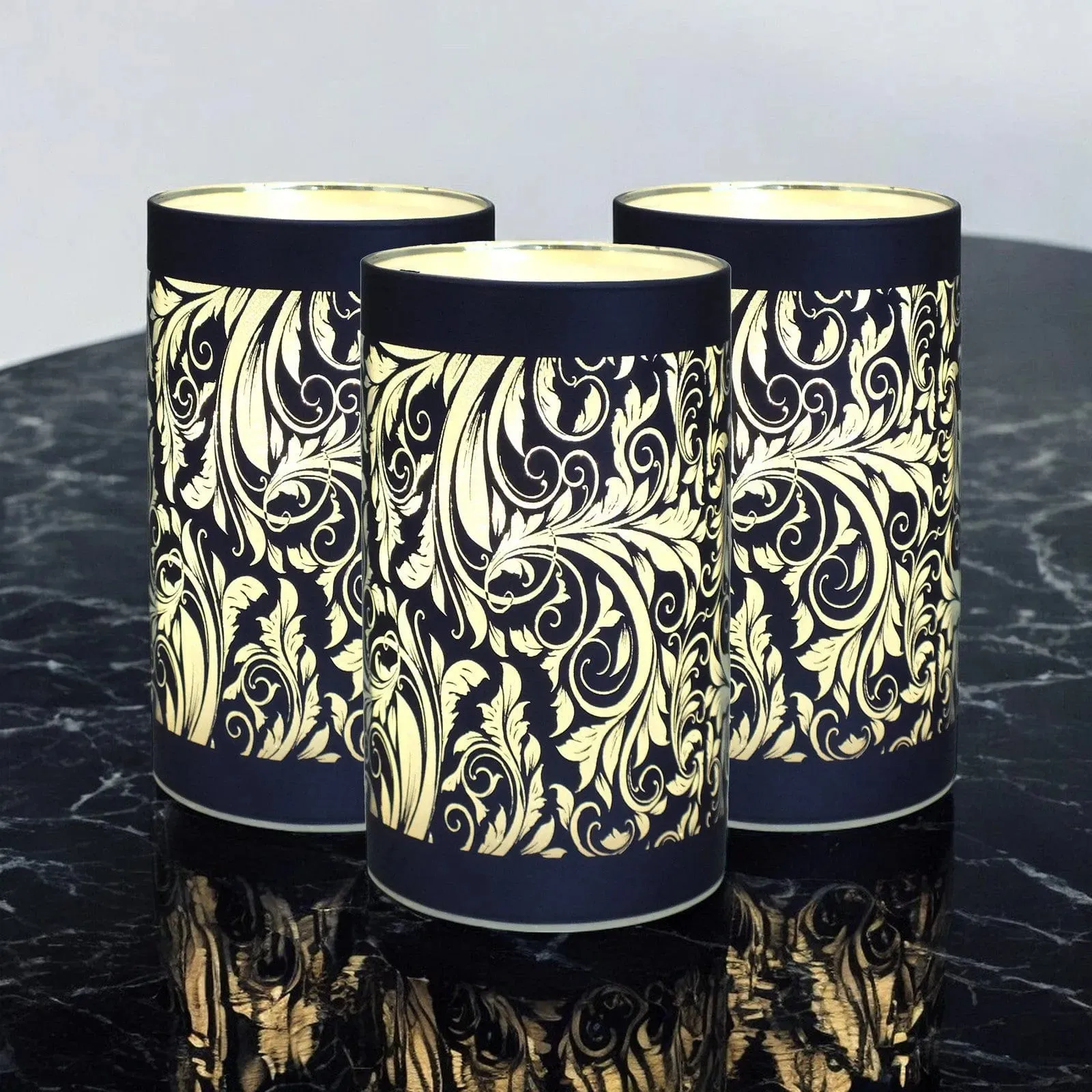 LED Glass Table Lamps Battery Operated Cordless Lights | Illuminated Sparkling Leaf Design | Blue, Gold or Silver