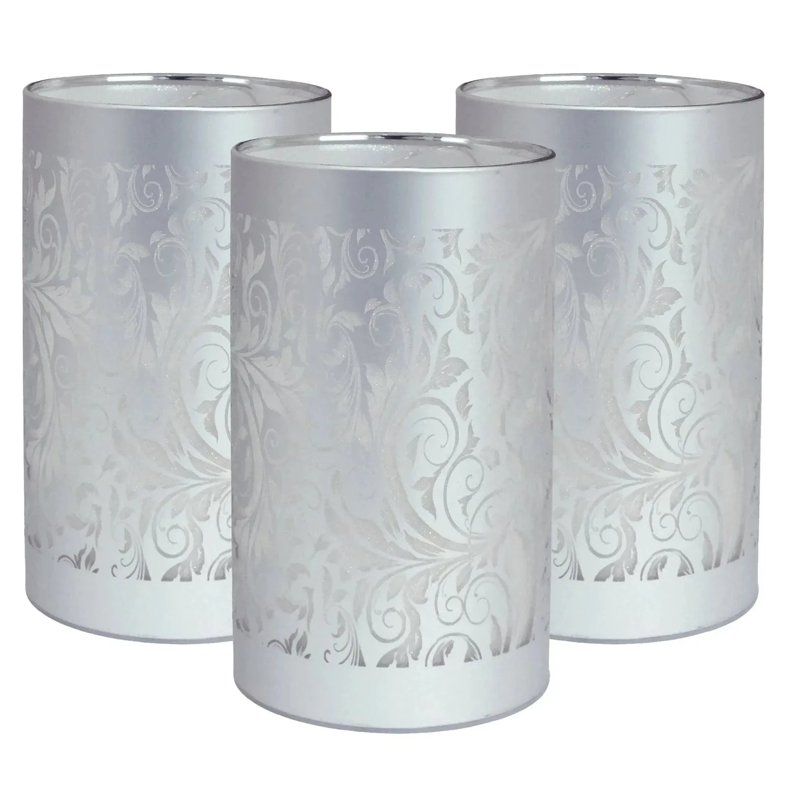 LED Glass Table Lamps Battery Operated Cordless Lights | Illuminated Sparkling Leaf Design | Blue, Gold or Silver