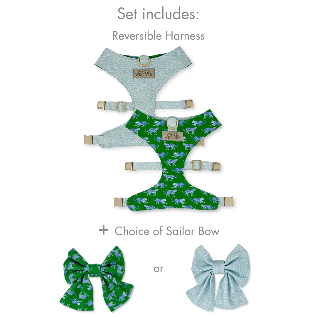 Leopard Parade Reversible Dog Harness   Sailor Bow