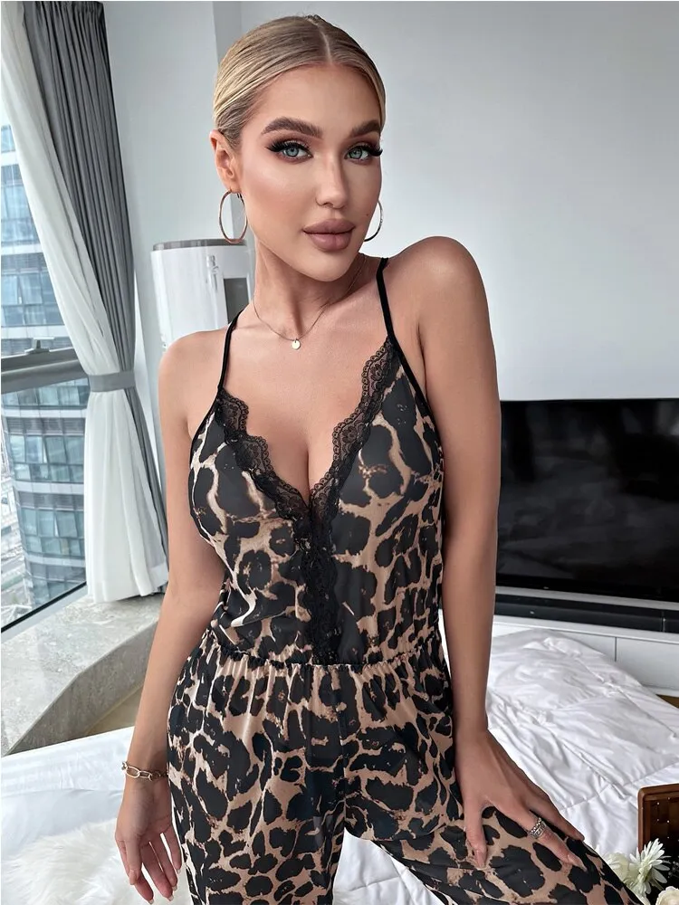 Leopard Print Mesh Romper
