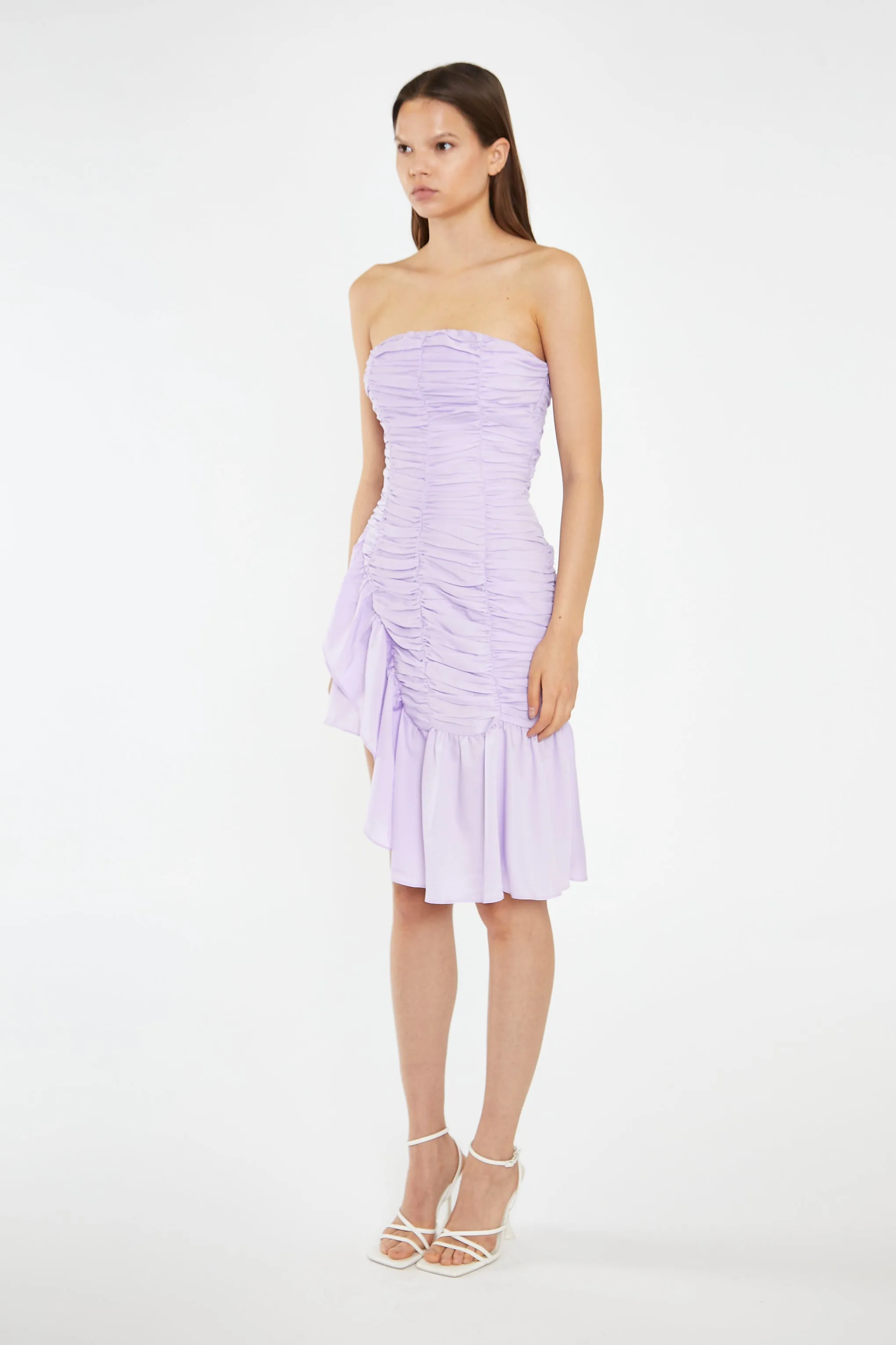 Light-Violet Strapless Asymmetric Ruched Mini-Dress