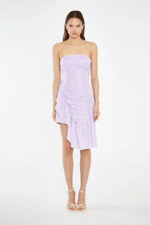 Light-Violet Strapless Asymmetric Ruched Mini-Dress
