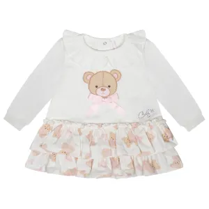 Little A Gloria Bear Printed Frilly Dress - Snow White