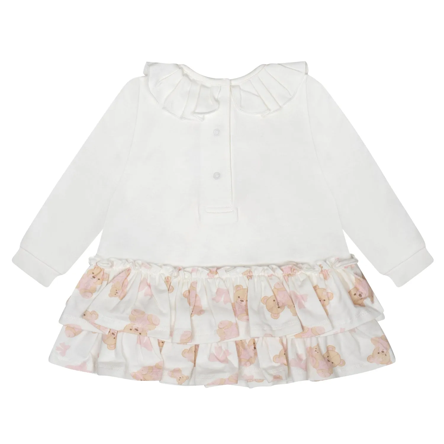 Little A Gloria Bear Printed Frilly Dress - Snow White